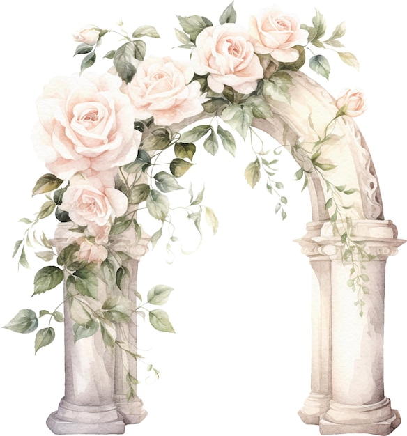Vintage boog versierd met rozen aquarel geïsoleerd op wit