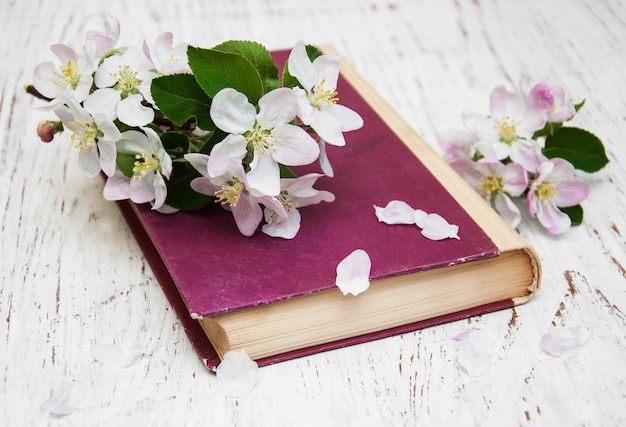 Vintage book with apple blossom