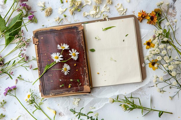 Vintage Book with Pressed Wildflowers