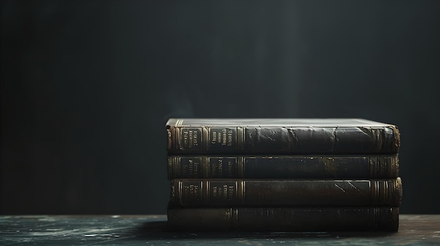 Vintage books on dark background with dust particles antique hardcover stack for bibliophiles nostalgic and moody atmosphere study and knowledge concept AI