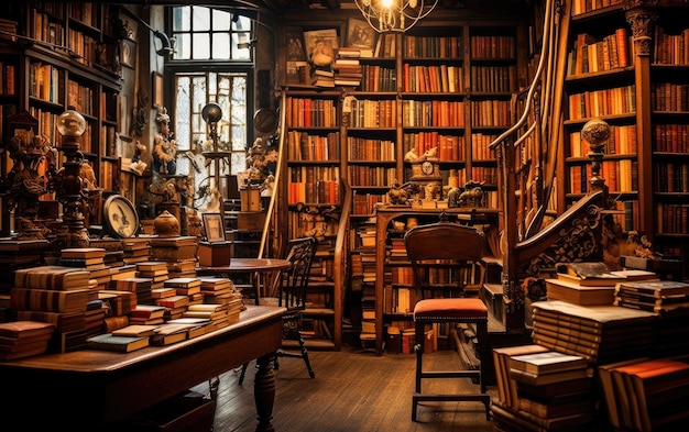 Винтажный книжный магазин, переполненный знаниями.