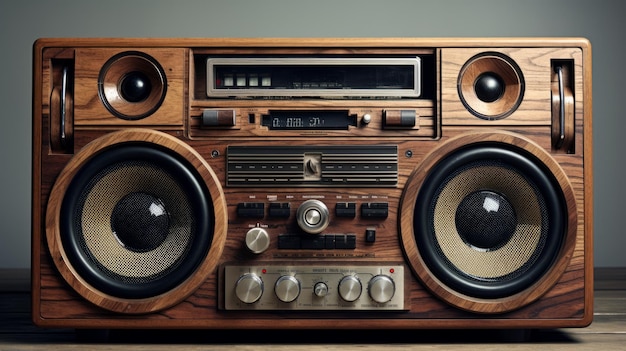 Photo vintage boombox with charming wood grain texture
