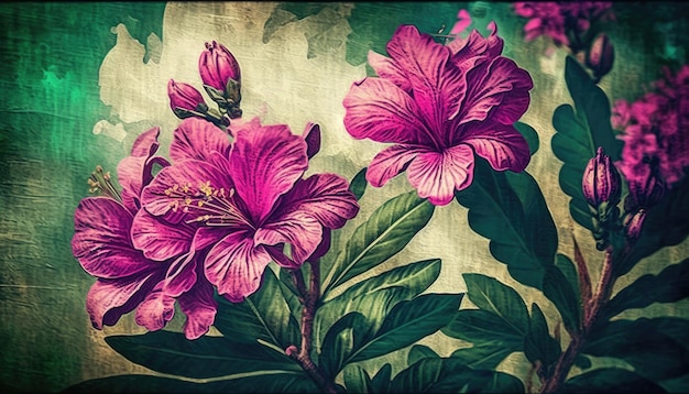 Vintage Botanical Azalea Flower Design by Generative AI