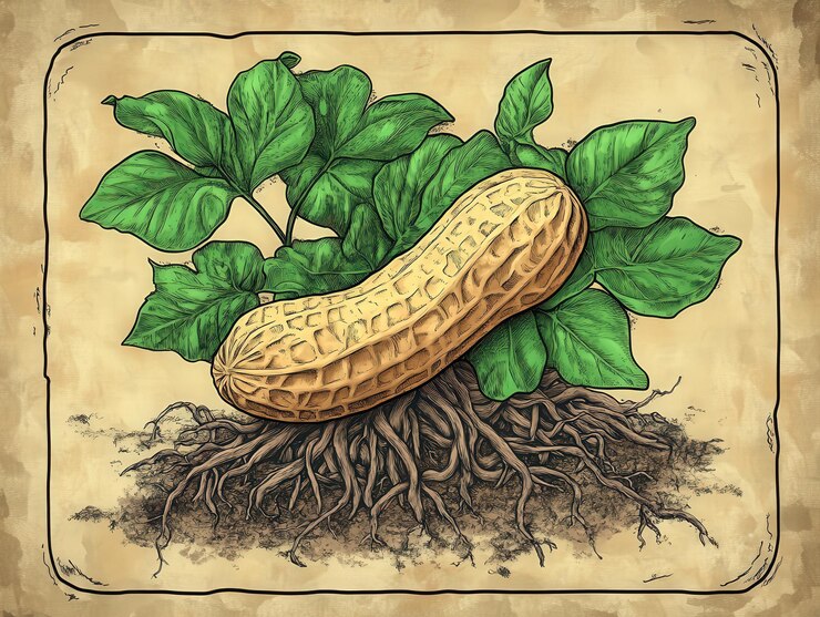 फोटो vintage botanical illustration of a peanut plant with roots