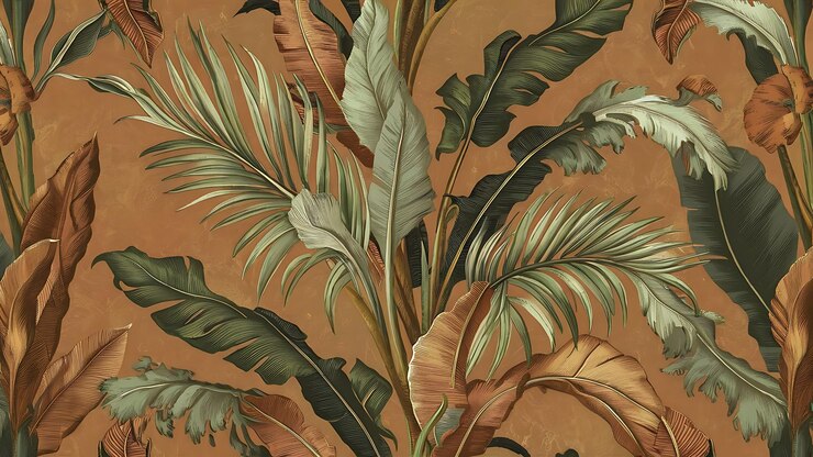 Photo vintage botanical illustration of tropical leaves boho style wallpaper