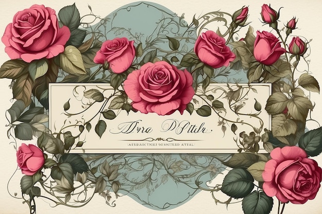 Photo vintage botanical invitation card with roses and vines