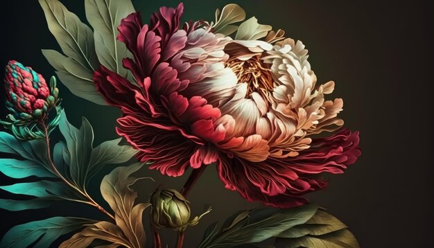 Vintage Botanical Peony Flower Design by Generative AI