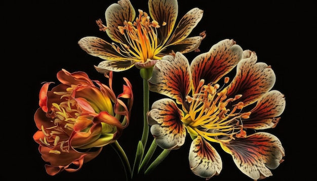 Vintage Botanical Peruvian Lily Flower Design by Generative AI