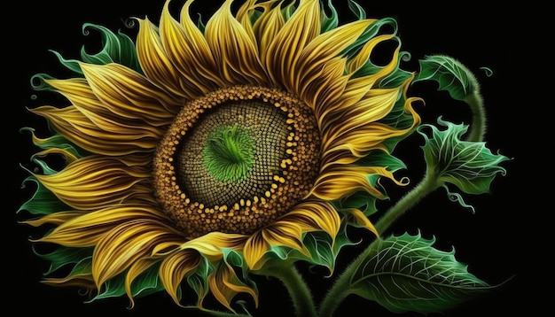 Vintage Botanical Sunflower Flower Design by Generative AI