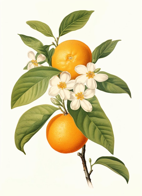 Vintage Botanical watercolor illustration oranges citrus sinensis
