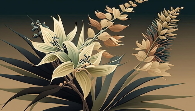 Generative AI의 빈티지 식물 유카 꽃 디자인