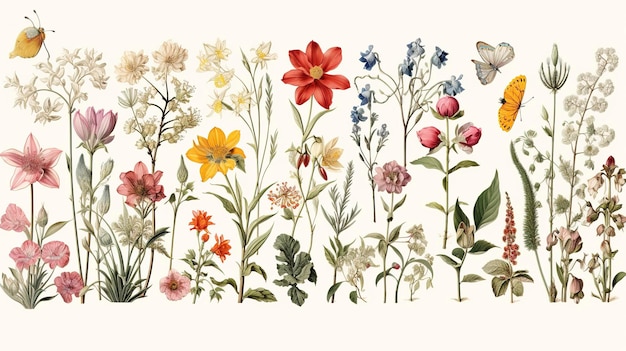 Vintage botanische illustratie van bloemen en planten