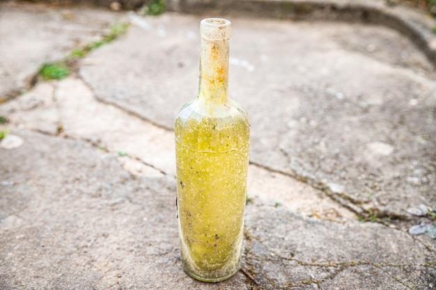 vintage bottle glass bottle for wine empty dirty kitchenware copy space food background rustic top