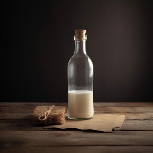 Vintage Bottle with Cork Aged Wood and Milk