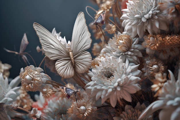 Vintage bouquet of flowers stylized and filtered to look like an old painting generative AI