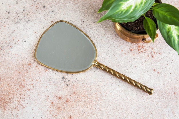 Vintage brass hand mirror 