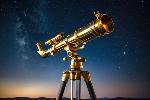 Photo vintage brass telescope against a starry sky