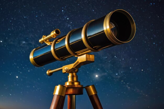 Vintage brass telescope against a starry sky