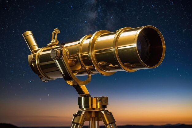 Vintage brass telescope against a starry sky