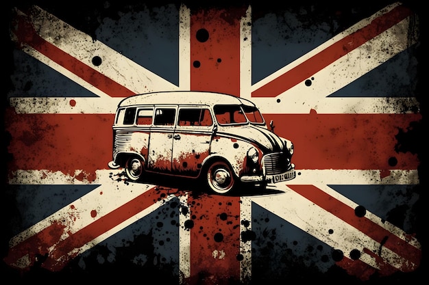 Photo a vintage british flag with a mini van on it