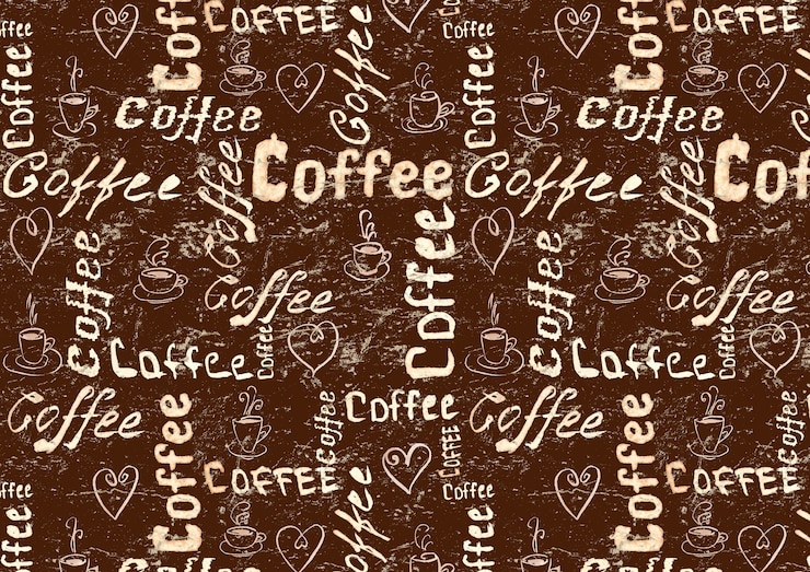 Foto vintage bruin koffieblad met letters, hartjes en koffiekopjes
