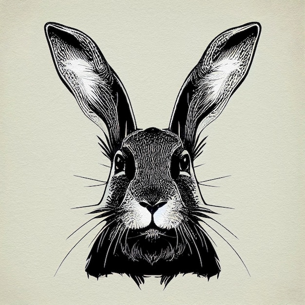 Vintage bunny portrait drawn in ink A cute hare fairy tale illustration 3D illustration