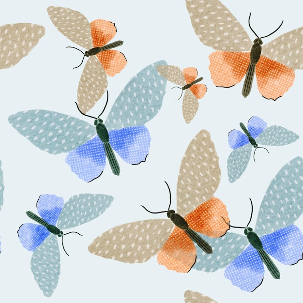 Photo vintage butterflies seamless pattern with textured wings hand drawn elegant naive wild butterflies