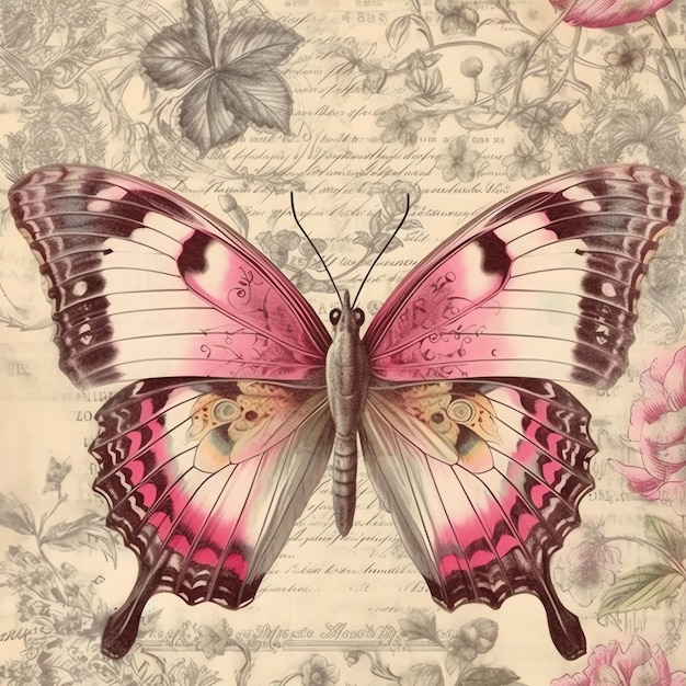 Vintage Butterfly old paper junk journal digital paper