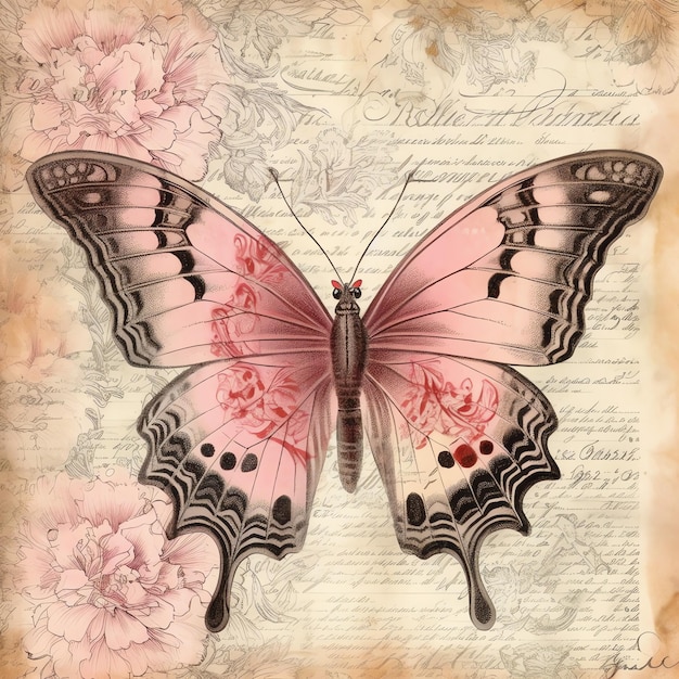 Vintage Butterfly oud papier rommel dagboek digitaal papier