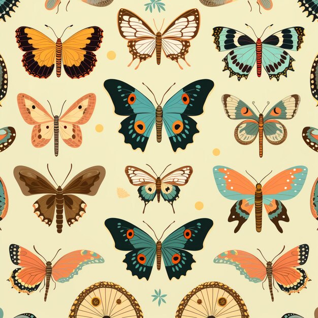 Photo vintage butterfly set of many different patterns and colors