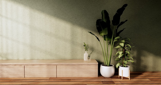 The vintage cabinet design, Green Living room with armchair japanese style.3D rendering