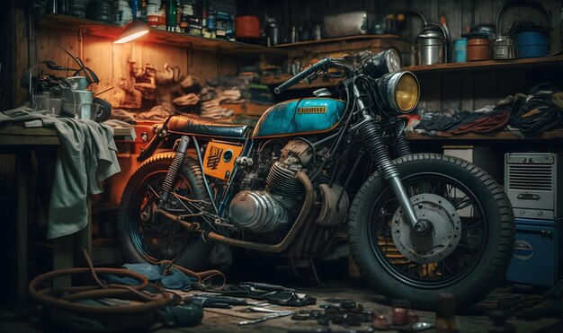 vintage cafe racer custom on garage