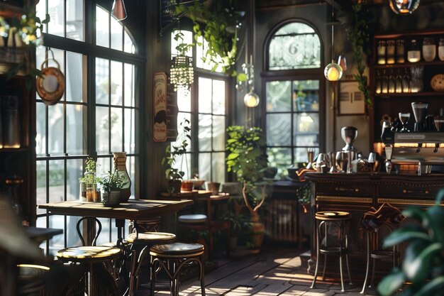 Photo vintage cafes with cozy interiors and aromatic cof