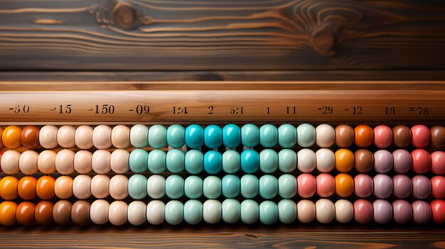Photo vintage calculations retro abacus on white wooden flat lay table