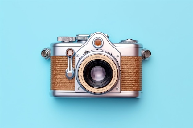 A vintage camera on a blue background