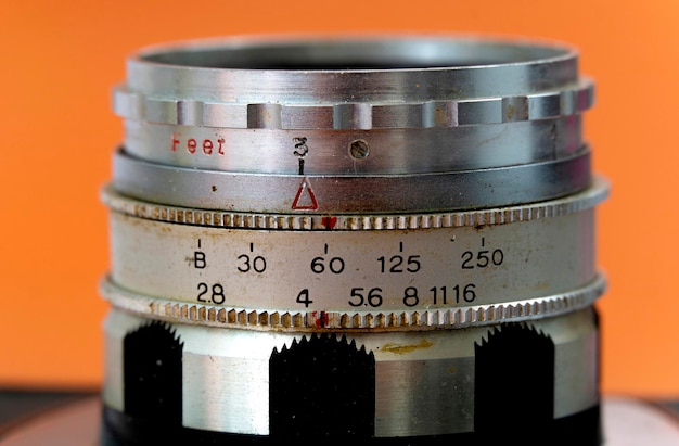 Vintage camera lens close-up details