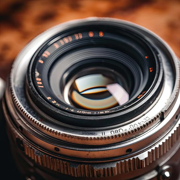 Vintage camera lens closeup