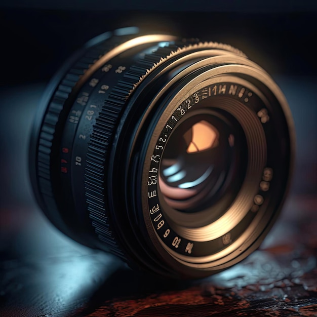 Vintage camera lens on dark background