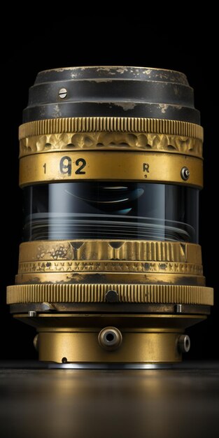 Photo vintage camera lens with golden interior figurative precision