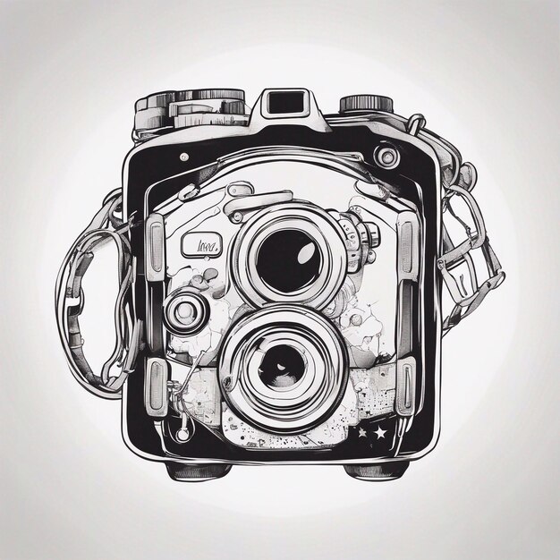 vintage camera watercolor sketch Grunge style generative ai illustration