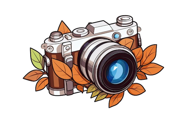 Photo vintage camera over a white background with negative space illustration vector style