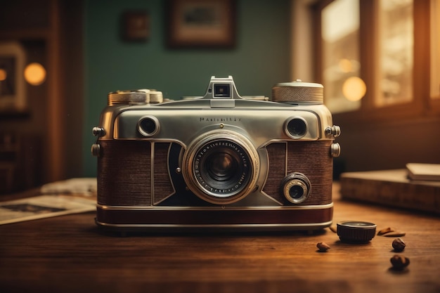 Photo vintage camera with leather cover and its result