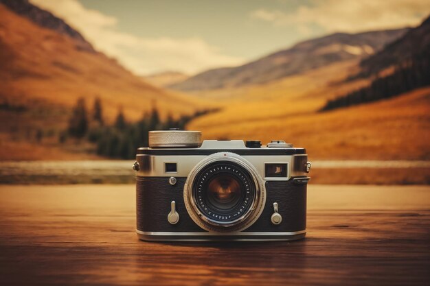 Photo vintage camera with leather cover and its result