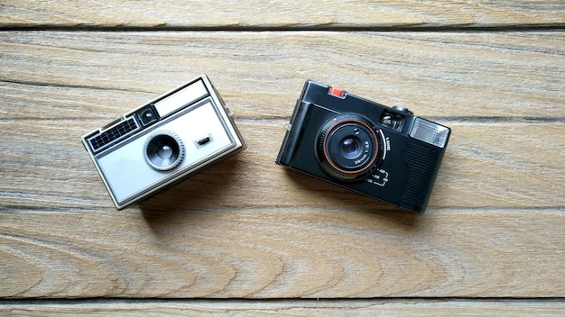 Vintage camera on wood table