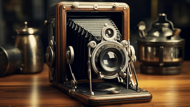 Vintage Camera on the wooden table