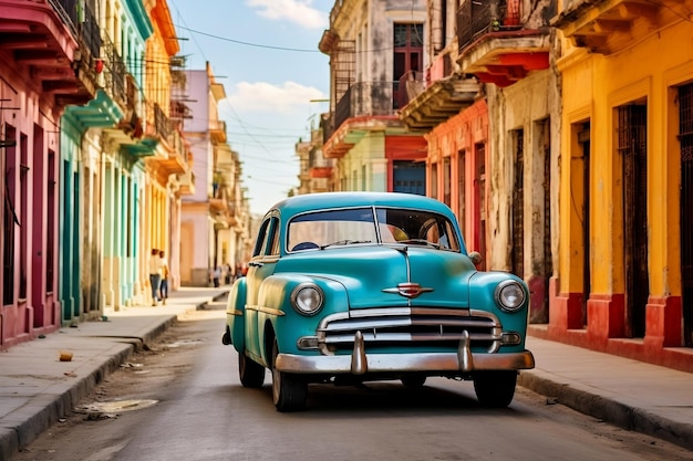 Vintage Car Amid Vibrant Havana Street Generative AI