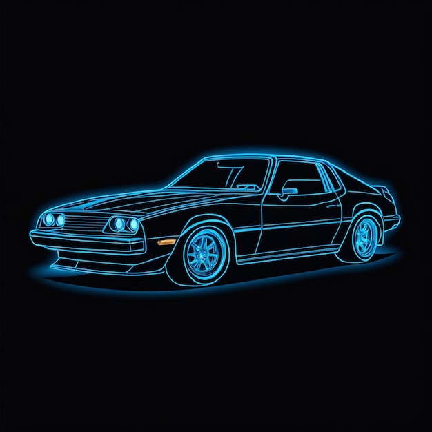 vintage car on a blue outline neon effect