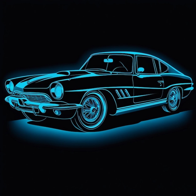 vintage car on a blue outline neon effect