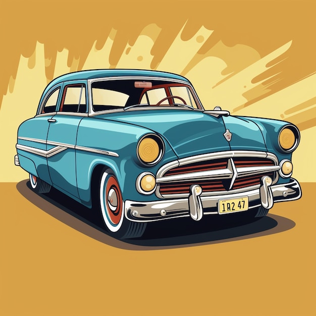 Vintage car in cartoon design high resolution image