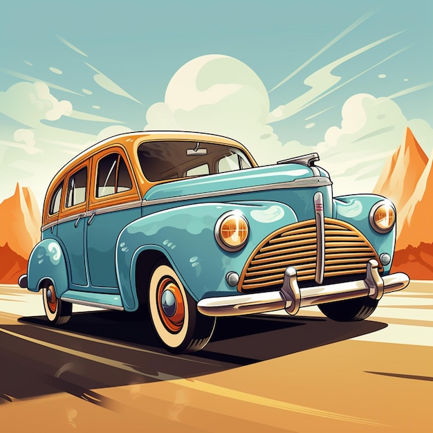 Vintage car in cartoon design high resolution image